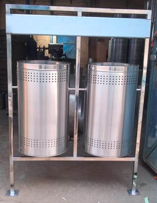 SS Double Bin with Roof Stand